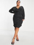 Фото #1 товара Pieces Curve ruched deep v mini dress in black glitter