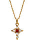 ფოტო #1 პროდუქტის 14K Gold Dipped Dark Red and Crystal Cross Pendant Necklace