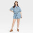 Фото #1 товара Women's Short Sleeve Romper - Universal Thread Light Wash 20