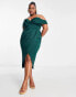 Фото #8 товара ASOS DESIGN Curve off shoulder corset midi wrap skirt dress in forest green