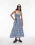 Topshop seersucker check shirred midi dress in blue check Синий, 32 - фото #1