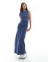 Фото #4 товара ASOS DESIGN boat neck with ruched sides maxi dress in denim blue