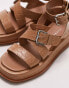 Topshop Jax leather chunky flat sandal with buckle in camel