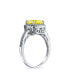 ფოტო #4 პროდუქტის 3CT CZ Yellow Cubic Zirconia Halo Solitaire Square Radiant Cushion Cut Engagement Ring For Women Sterling Silver 1MM Thin Band