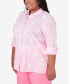 Фото #3 товара Plus Size Miami Beach Pinstripe Floral Embroidery Blouse