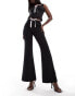 Kaiia ribbon bow front flared trousers co-ord in black