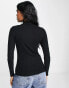 JDY high neck lettuce edge top in black