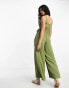 Фото #2 товара Miss Selfridge belted sweetheart neck wide leg jumpsuit in khaki