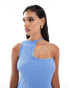 ASOS DESIGN textured maxi dress with asymmetric halter in blue