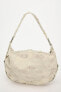 Distressed fabric shoulder bag