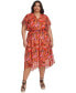 Фото #1 товара Plus Size Printed Smocked Fit & Flare Dress