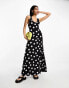 ASOS DESIGN scoop twist back midi dress in black and white spot