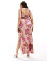 Фото #2 товара ASOS DESIGN Curve cowl neck chiffon bias maxi dress with flutter sleeve in rose floral print