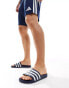 adidas Swim Adilette white stripe sliders in navy