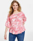 Фото #1 товара Plus Size Printed On/Off-The-Shoulder Knit Top, Created for Macy's