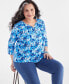 ფოტო #2 პროდუქტის Style & Co Plus Size Printed Cotton Henley Top, Created for