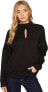 Heather 167764 Womens Delta Long Sleeve Keyhole Blouse Petite Solid Black Size P