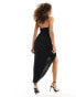 ASOS DESIGN textured D ring maxi dress with super ruched detailing in black