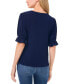 Women's Puff-Sleeve Button-Shoulder Knit Top Navy J, S - фото #2