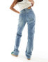 Stradivarius STR Petite straight leg jean with stretch in mid blue Голубой, 38 - фото #2