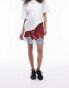 Фото #1 товара Topshop satin lace petticoat mini skirt in red with pale blue lace