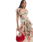 Фото #1 товара ASOS DESIGN flutter sleeve maxi dress with tiered skirt and lace trim in floral print