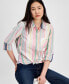 ფოტო #3 პროდუქტის Women's Cotton Striped Roll-Tab Shirt