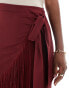 ASOS DESIGN fringed satin wrap maxi skirt in burgundy