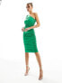 Фото #3 товара AX Paris ruched one shoulder midi dress in green