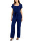 ფოტო #1 პროდუქტის Women's Petal-Sleeve Tie-Waist Square-Neck Jumpsuit