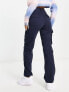 Bershka multi pocket straight leg cargo trousers in navy