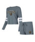 ფოტო #1 პროდუქტის Women's Charcoal Distressed Vegas Golden Knights Meadow Long Sleeve T-shirt and Shorts Sleep Set