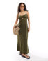 Фото #1 товара NA-KD linen tie strap maxi dress in green