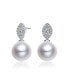 Фото #1 товара Elegant Sterling Silver & Rhodium-Plated Freshwater Pearl Earrings with Marquise Cubic Zirconia