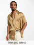 Фото #2 товара ASOS DESIGN short sleeve relaxed satin deep revere collar shirt in bronze