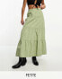 Фото #1 товара Miss Selfridge Petite poplin tiered maxi skirt in khaki