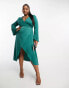 ASOS DESIGN Curve bias cut satin wrap dress with tie waist in teal