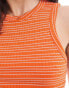 Pieces textured vest top in orange with white stripe