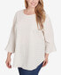 ფოტო #3 პროდუქტის Plus Size Ballet Neck Luxe Smocked Top with Ruffle Sleeves