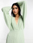 ASOS DESIGN seersucker wrap front batwing midaxi dress in sage green