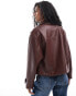 Фото #7 товара Stradivarius PU bomber jacket in burgundy