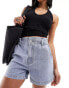 Фото #1 товара In The Style exclusive elasticated waist denim paperbag short in light wash blue