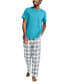 ფოტო #1 პროდუქტის Men's 2-Pc. Classic-Fit Solid T-Shirt & Plaid Flannel Pajama Pants Set