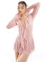 Фото #1 товара Murci mesh frill detail lace up plunge ultra mini dress in pink