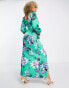 Фото #2 товара Liquorish satin wrap maxi dress with blouson sleeve in green floral print