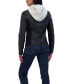 Women's Zip Front Faux Leather Jacket With Removeable Hood Bib