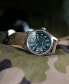 ფოტო #6 პროდუქტის Men's Swiss Automatic Khaki Field Brown Leather Strap Watch 42mm