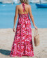 Women's Red Floral Halter Neck Maxi Beach Dress
