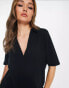 Фото #2 товара ASOS DESIGN relaxed polo shirt with deep v in black