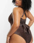 Фото #2 товара South Beach Curve Exclusive swimsuit with tie detail in brown metallic